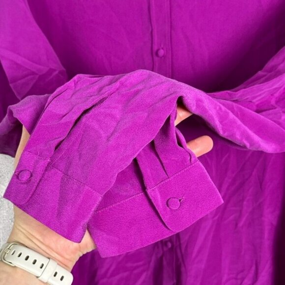 Sezane Ann 100% Silk Button Down Collared Shirt Size 44 French or US 12 Top Pink - Picture 9 of 15